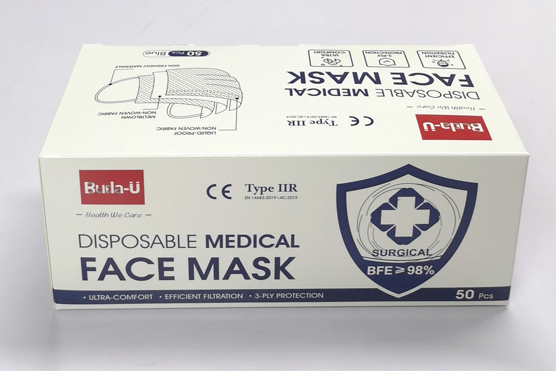 3 lagen Blauw Chirurgisch Masker met Earloops-TYPE IIR U van Niveaubuda