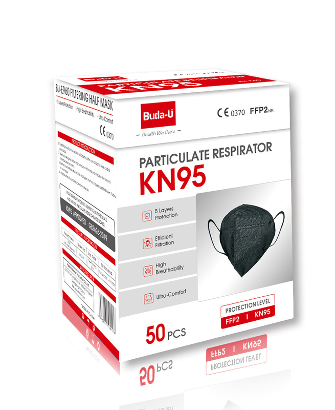 Vouwbaar Zwart KN95-Ademhalingsapparaatmasker, KN95-Certificatie van Ce van FDA van het Ademhalingsapparaat de Beschermende Masker