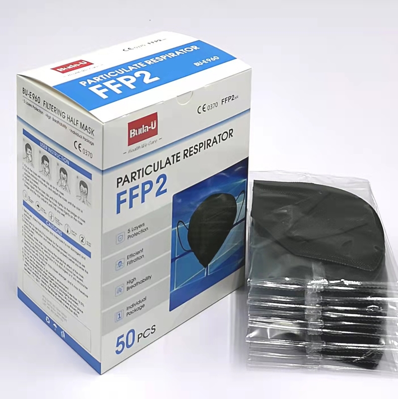 Vouwbaar Beschermend het Gezichtsmasker van FFP2, Niet-geweven Stof en Meltblown-Stof, Zwart Oppervlakte &amp; Wit voor Voeringslaag