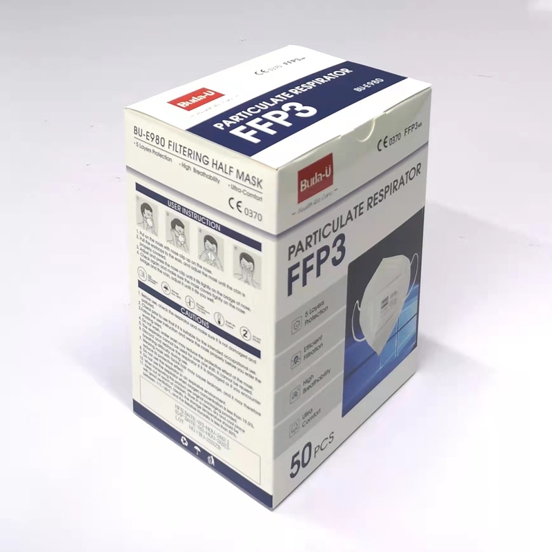 Bu-E980 FFP3 die Half Masker Engelse 149 50pcs/Box 99% Min Filtration Efficiency filtreren