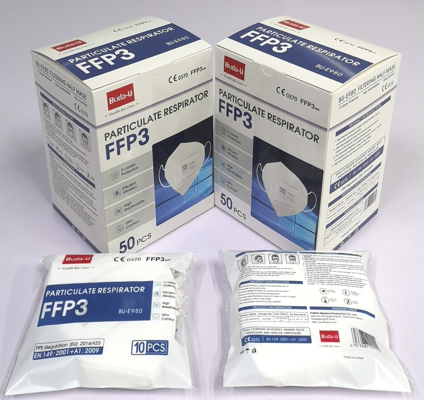 5 van het Witte FFP3-Stoflagen Masker, FFP3 die Half Masker zonder Klep filtreren